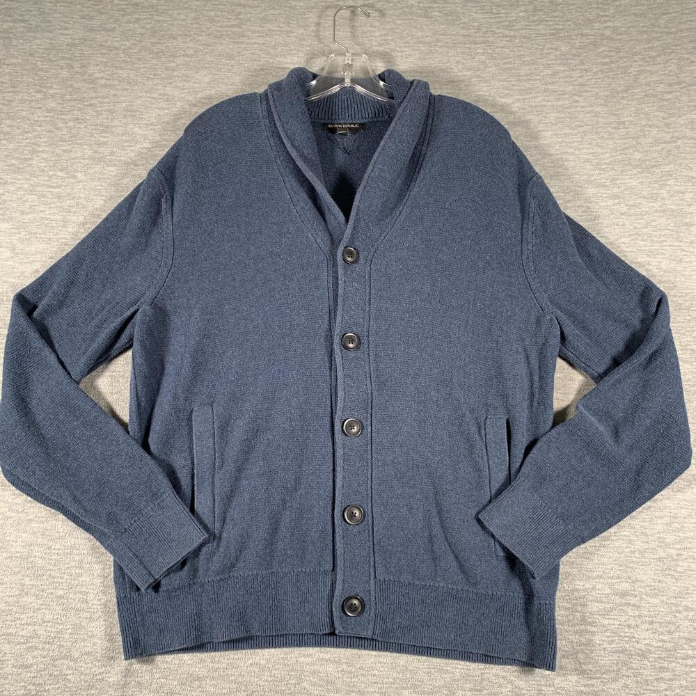 Banana Republic Sweater Mens Large Blue Shawl Collar Button Cardigan Cotton